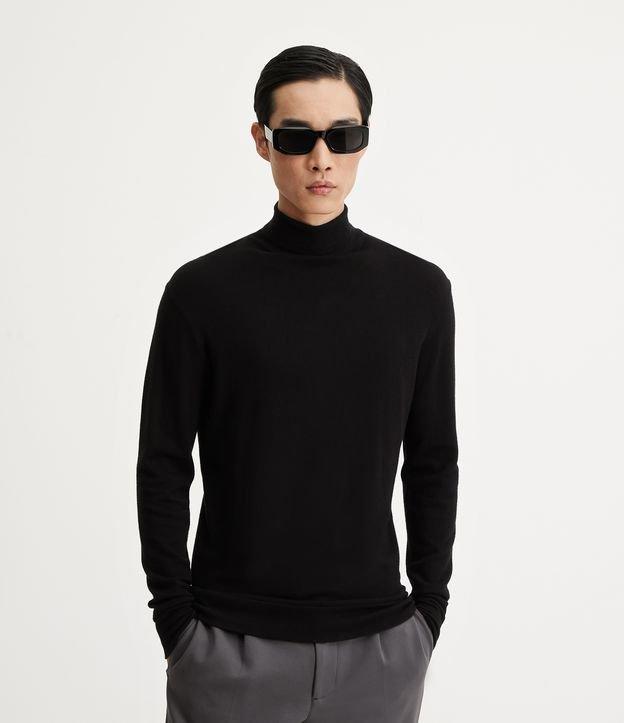 Suéter Slim em Tricô com Textura e Gola Alta - 1