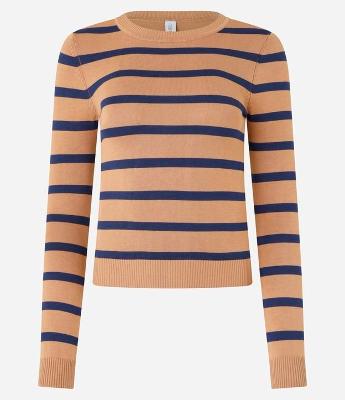 Blusa em Viscose Listrado com Punhos e Barra Canelada