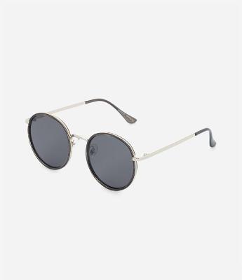 Óculos de Sol Redondo em Metal com Lentes Fume
