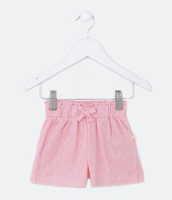 Short Infantil com Lacinho e Textura em Laise - Tam 3 a 18 meses