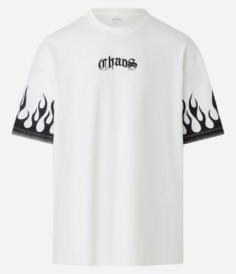 Camiseta Oversized em Meia Malha com Lettering Chaos e Chamas
