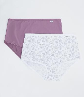 Kit 02 Calcinhas Altas em Microfibra Lisa e Estampada Folhagem DelRio