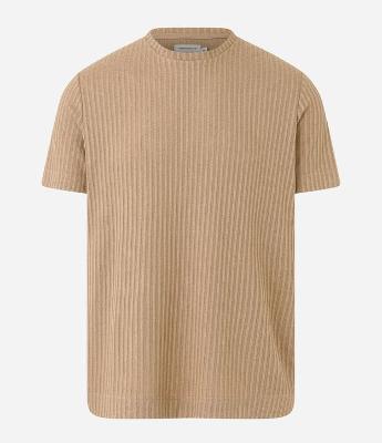 Camiseta Regular com Textura Canelada e Barra Larga