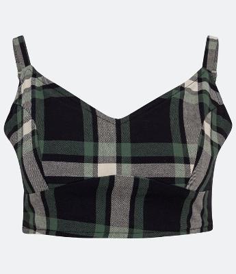 Blusa Cropped de Alça em Tricoline com Estampa Xadrez