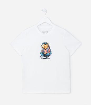 Camiseta Infantil com Estampa de Capivara Gamer - Tam 5 a 14 anos