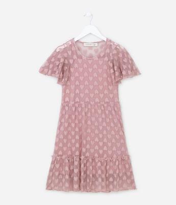 Vestido em Tule Infantil com Corações - Tam 5 a 14 anos