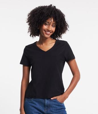 Blusa T-shirt em Algodão Flame com Gola V