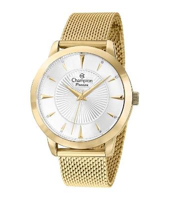 Kit Relógio Champion com Pulseira em Aço Dourado e Caixa em Metal CN29258E