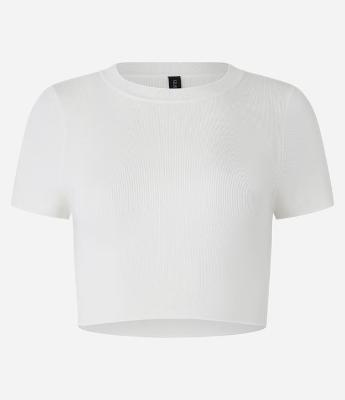 Blusa Básica Cropped Canelada em Viscose