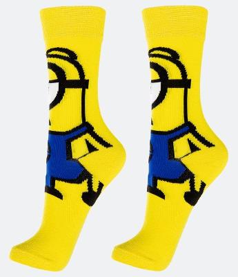 Meia Cano Alto em Algodão com Estampa Minion Carão Frontal
