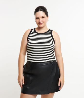 Blusa Regata Cropped em Ribana Listrada & Plus Size