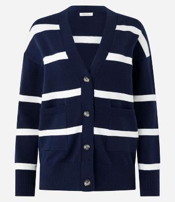 Cardigan em Tricô com Abotoamento Frontal e Estampa Listras