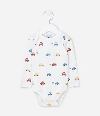 Body Longo Infantil com Estampa de Carrinhos - Tam RN a 24 meses