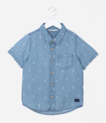 Camisa Infantil com Bolsinho e Estampa de Mini Abacaxis - Tam 5 a 14 anos