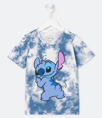 Blusa Infantil com Estampa Tie Dye e Stitch - Tam 5 a 14 anos