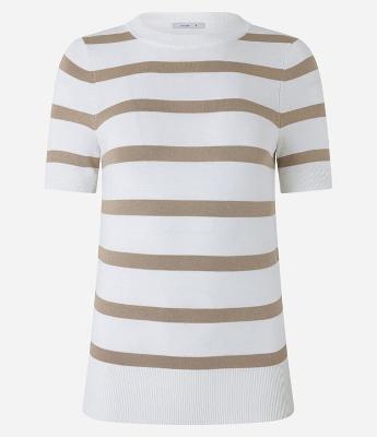 Blusa Básica Listrada em Tricô com Gola Redonda