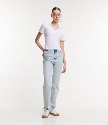 Calça Reta em Jeans Marmorizado