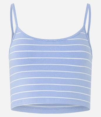 Blusa Cropped de Alça em Cotton com Listras