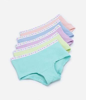 Kit 05 Calcinhas Boxer Infantis com Elástico no Cós - Tam 5 a 14 Anos