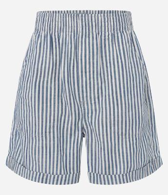 Short em Sarja com Barra Dobrada e Estampa de Listras