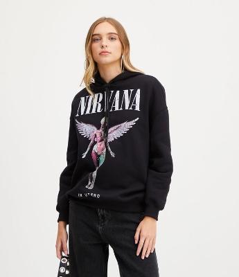 Blusão em Moletom com Capuz e Estampa Nirvana In Utero