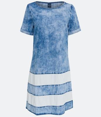 Vestido Curto em Jeans com Listras