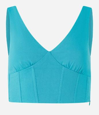 Blusa Cropped Corsetada em Bengaline com Decote V