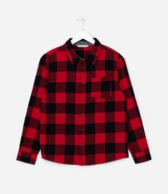 Camisa Manga Longa Infantil com Estampa Xadrez - Tam 5 a 14 anos