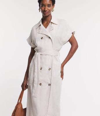 Vestido Chemise Midi em Viscolinho com Abotoamento e Amarração