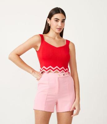 Blusa Sem Manga em Tricô com Recorte Zigzag na Barra
