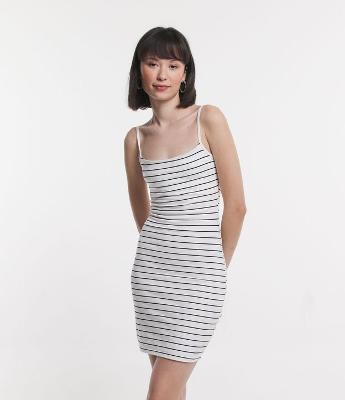 Vestido de Alcinha Curto em Algodão Listrado