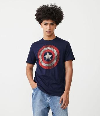Camiseta em Meia Malha com Estampa do Capitão América