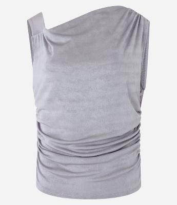 Blusa sem Manga com Decote Assimétrico e Detalhes Drapeados