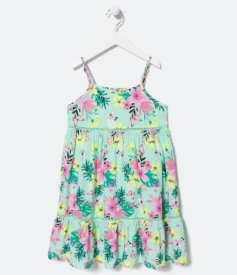 Vestido Marias Infantil Estampa Floral com Rendinha - Tam 5 a 14 Anos