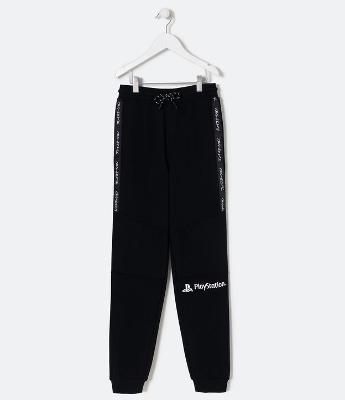 Calça Infantil com Recorte no Joelho e Lettering PlayStation - 5 a 14 Anos