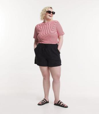 Short Comfy em Sarja com Amarração no Cós e Bolsos Cós Curve & Plus Size