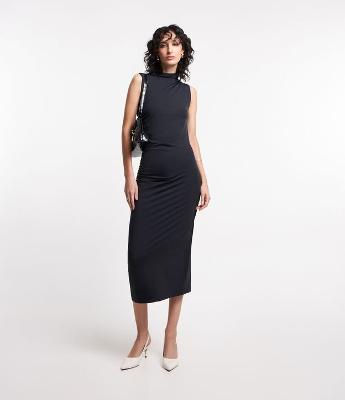 Vestido Tubinho Midi em Poliamida com Detalhes Drapeados
