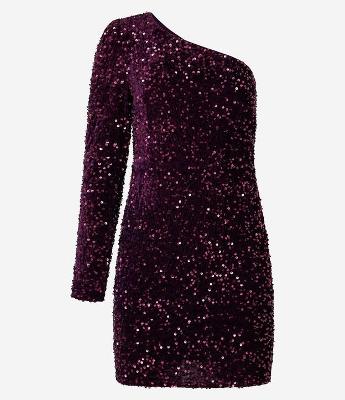Vestido Curto Ombro Único com Paetês e Ombreira