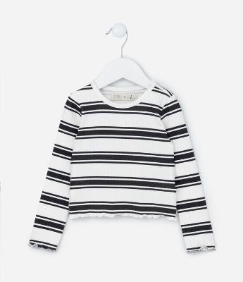 Blusa Infantil Canelada com Estampa de Listras - Tam 1 A 5 Anos