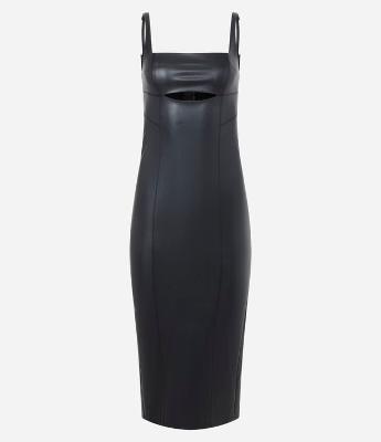 Vestido New Midi em Pu com Recorte Vazado e Fenda