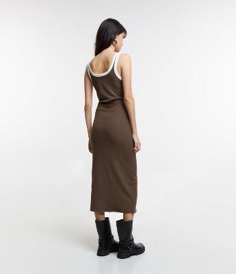 Vestido New Midi em Ribana com Viés Contrastante