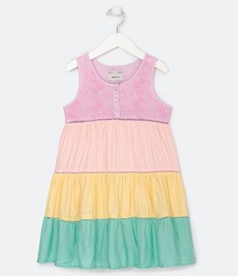 Vestido Infantil em Viscose com Bordado de Flores - Tam 5 a 14 anos