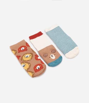 Kit 03 Meias em Algodão com Estampa de Bichinhos -  0 a 12 meses