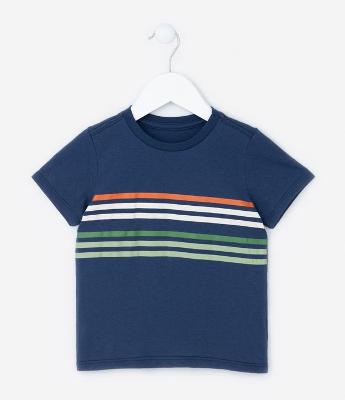 Camiseta Comfort Infantil em Algodão Estampa Listras - Tam 1 a 5 anos