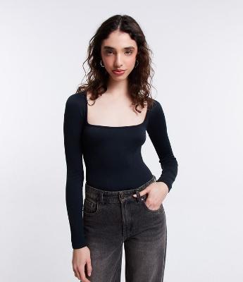 Body Seamless com Recorte e Manga Longa
