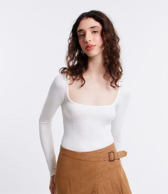Body Seamless com Recorte e Manga Longa