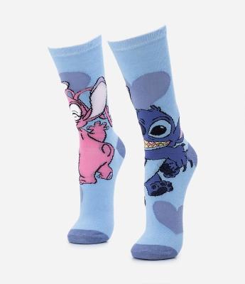 Meia Cano Alto com Estampa Stitch e Angel