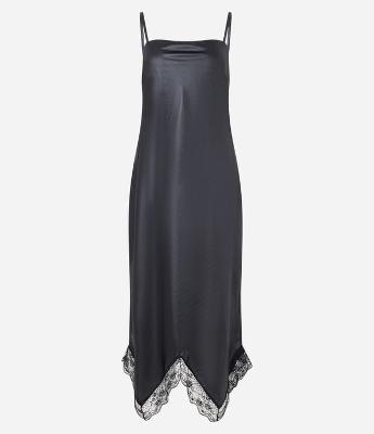 Vestido Midi Acetinado com Costas Decotadas e Barra Rendada