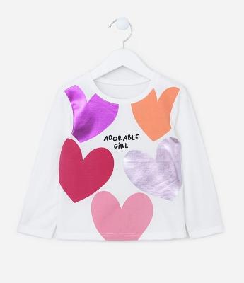 Blusa Infantil com Estampa de Corações - Tam 1 a 5 Anos