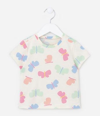 Blusa Infantil em Algodão Estampa Borboletinhas - Tam 1 a 4 anos